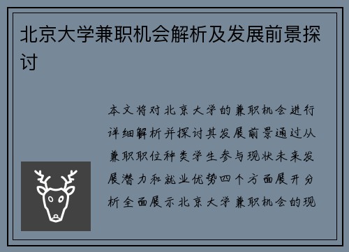 北京大学兼职机会解析及发展前景探讨