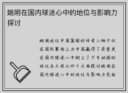 姚明在国内球迷心中的地位与影响力探讨