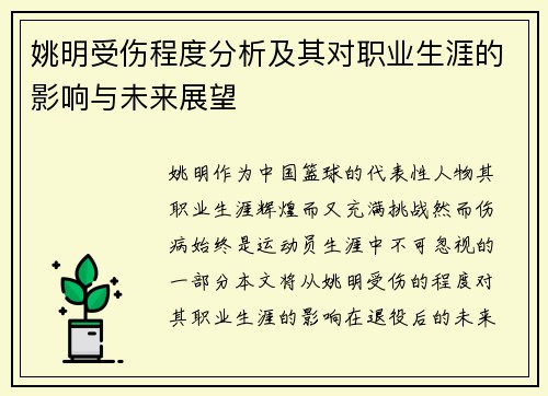 姚明受伤程度分析及其对职业生涯的影响与未来展望
